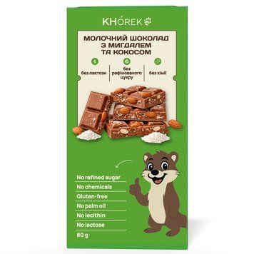 Крафтовий молочний шоколад KH&Oacute;REK з мигдалем та кокосом, 80 г 19 фото